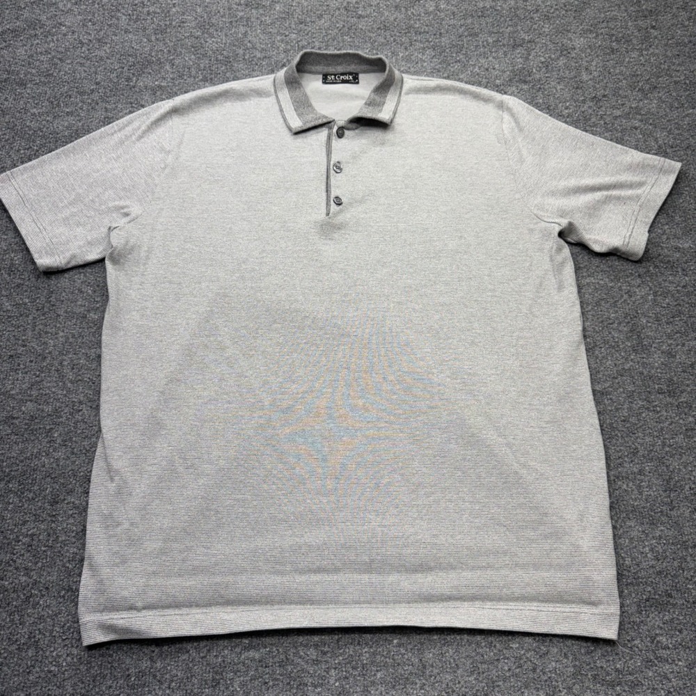 St. Croix Mens XL Grey Micro Stripe Short Sleeve Cotton Blend Polo Shirt USA